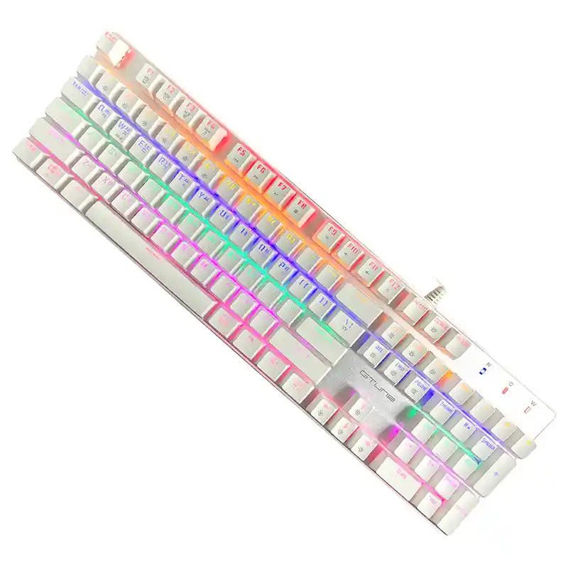Teclado Mecánico Gamer Gtune Mkf305 Blaco Plata Rainbow Rgb