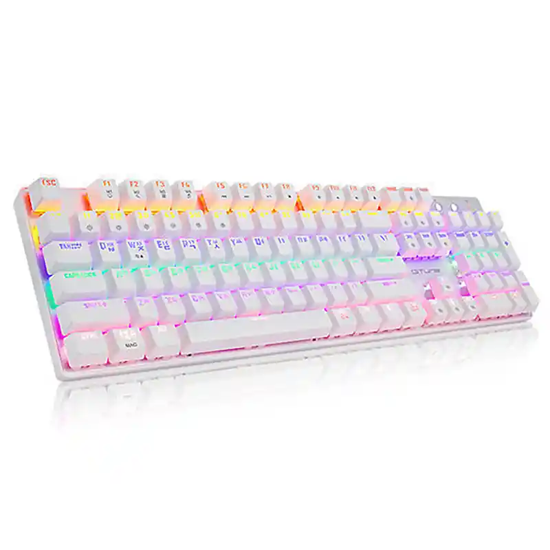 Teclado Mecánico Gamer Gtune Mkf305 Blaco Plata Rainbow Rgb