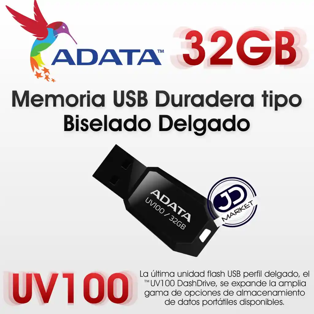 Memoria Usb 32gb Adata Dashdrive Uv100 Con Biselado Delgado