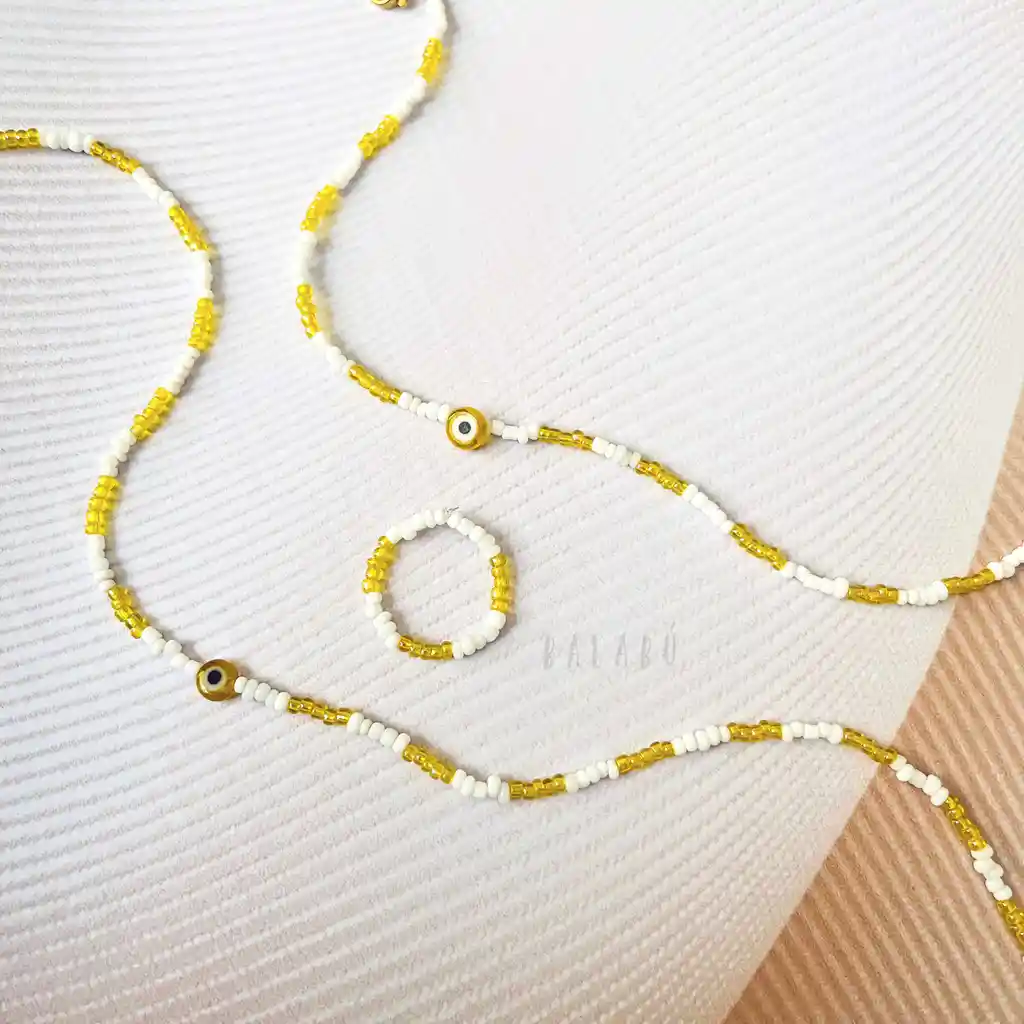 Set Collar + Pulsera + Anillo Amarillo