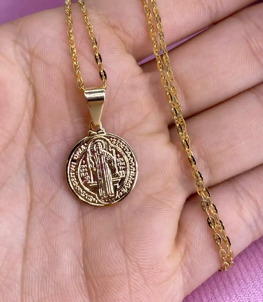 Cadena Y Medalla San Benito Oro Laminado 18k