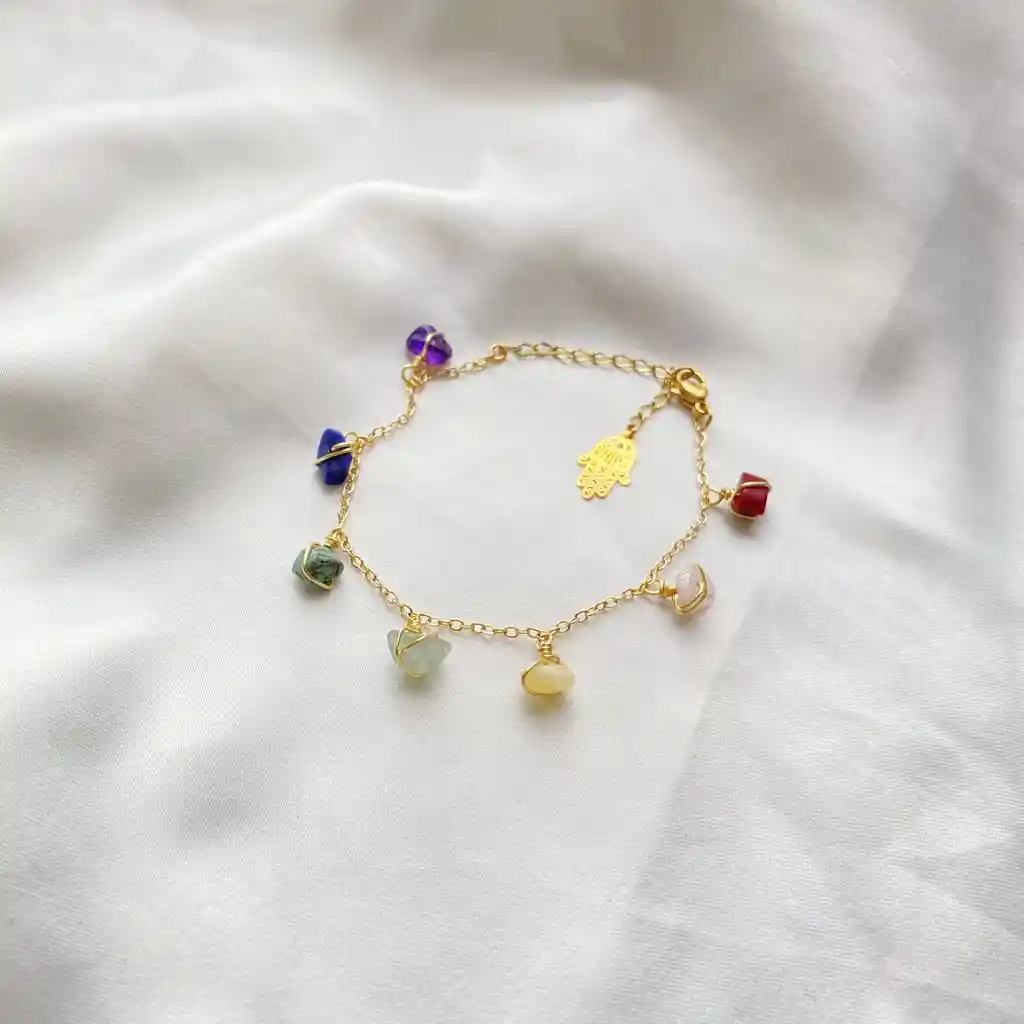 Pulsera 7 Chakras En Acero Y Cuarzos