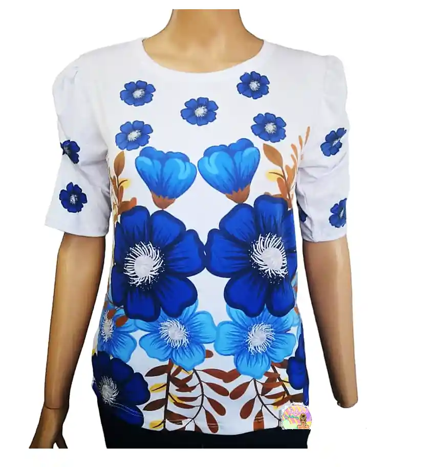 Blusa Para Mujer Estampada Blusa Para Dama Flores Azul Oscuro