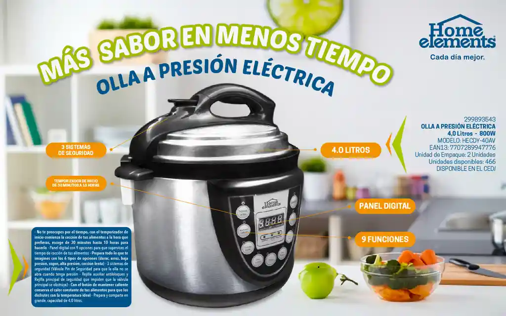 Olla Electrica 6 Funciones En 1 4l Home Elements
