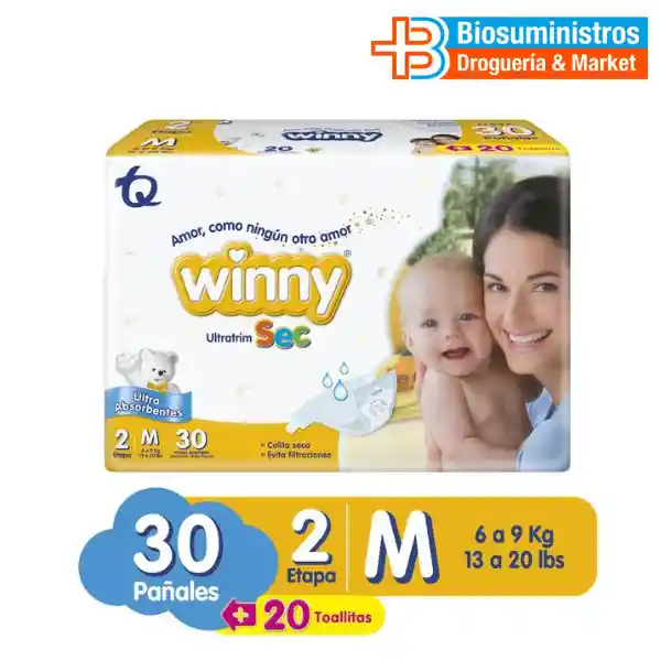 Pañal Winny Ultratrim Sec Etapa 2 X 30 Unidades Gratis Toallitas X 20 Unidades