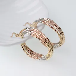Aretes Hilos Tipo Candonga Diametro 30mm - Baño Oro 18k