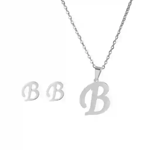 Collar Inicial Letra B Juego Joya + Arete Incial B + Estuche