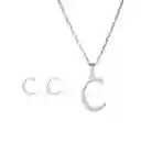 Collar Inicial Letra C Juego Joya + Arete Incial C + Estuche