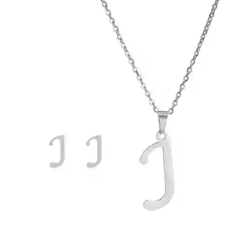 Collar Inicial Letra J Juego Joya + Arete Incial J + Estuche