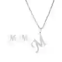 Collar Inicial Letra M Juego Joya + Arete Incial M + Estuche