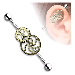 Piercing Oreja Acero Rueda Industrial Steampunk Quirúrgico