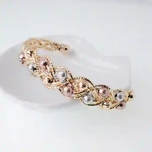 Brazalete Pulsera Tejido Cruzado Esferas Dorado Sirene Rose