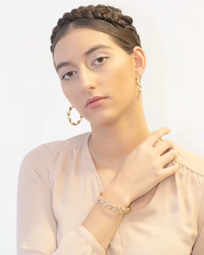 Brazalete Pulsera Tejido Cruzado Esferas Dorado Sirene Rose