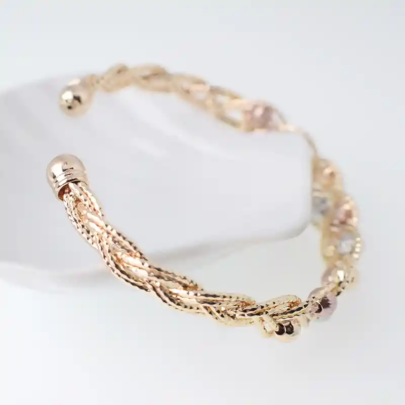 Brazalete Pulsera Tejido Cruzado Esferas Dorado Sirene Rose