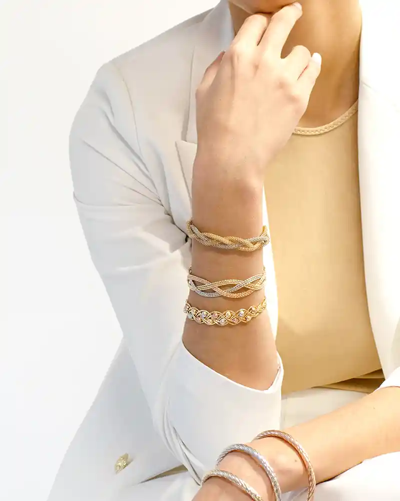 Brazalete Pulsera Tejido Cruzado Esferas Dorado Sirene Rose