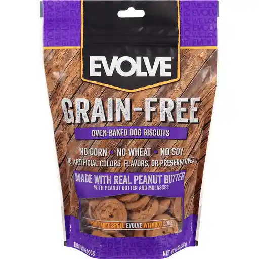 Evolve Dog Snack Grain Free Biscuits Mantequilla De Mani 340gr-12oz