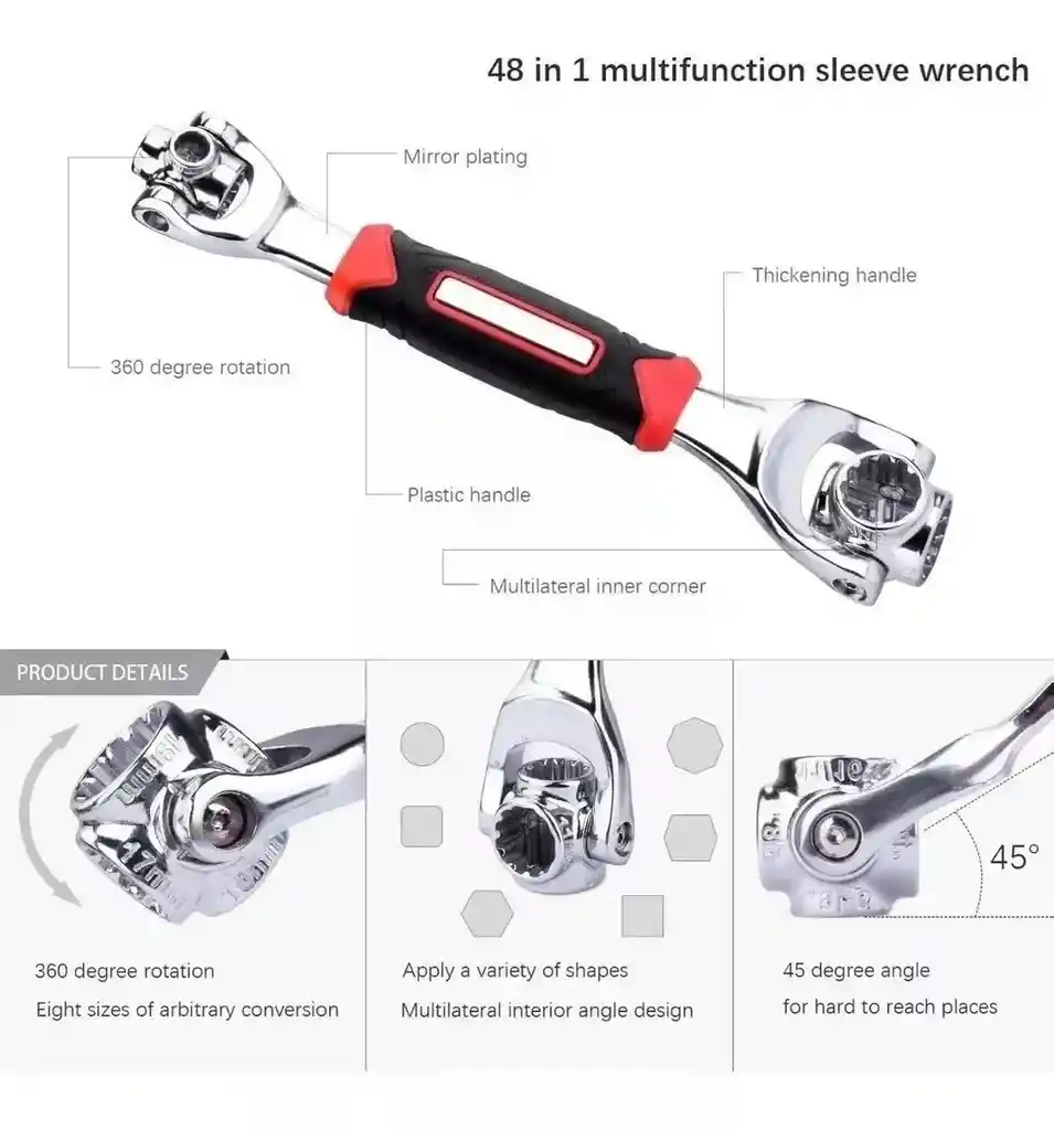 Llave Inglesa Multiusos Wrench 48 En1 Universal Profesional