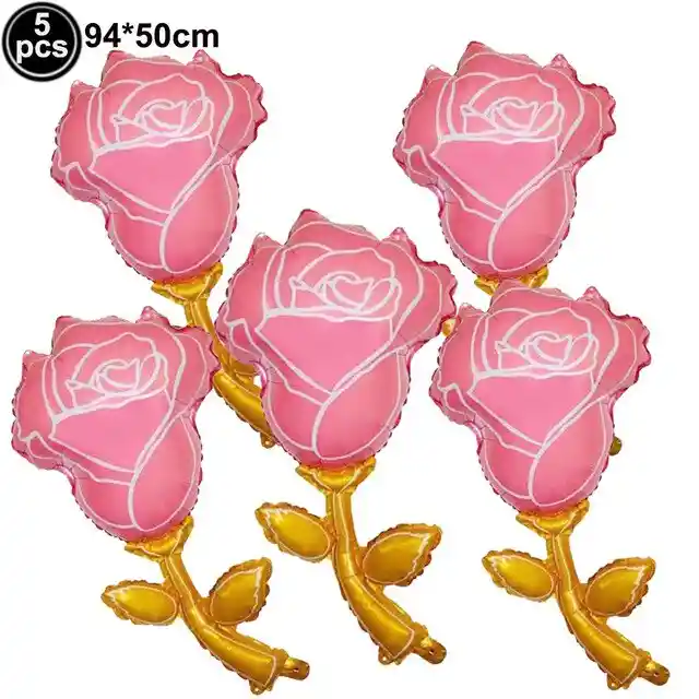 5 Globos En Forma De Rosa - Oro Rosa