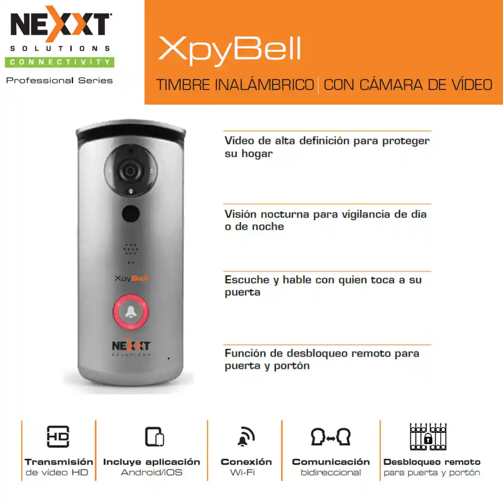 Video Cámara Timbre Inalámbrico Nexxt Xpy Bell Audio Alarma