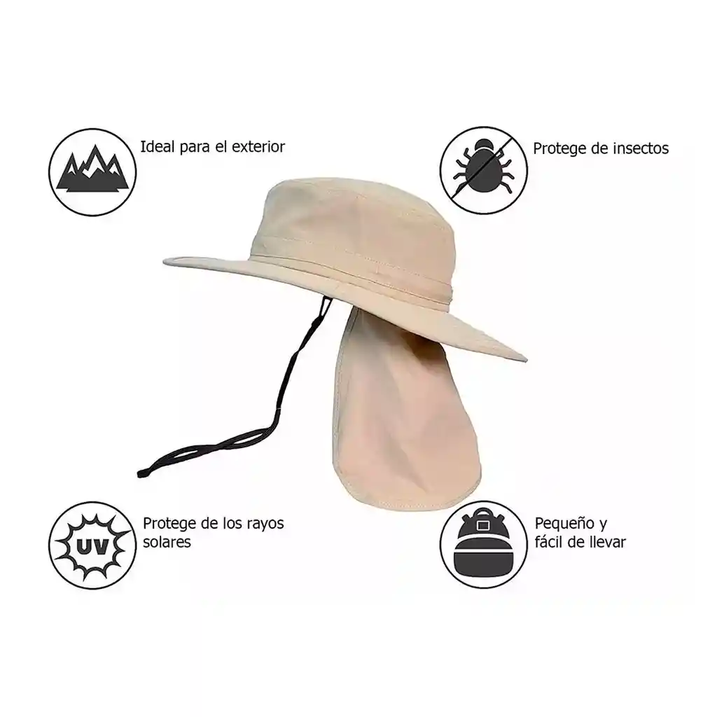 Sombrero Pesquero Safari Capa Protección Cuello Playa Sol Negro