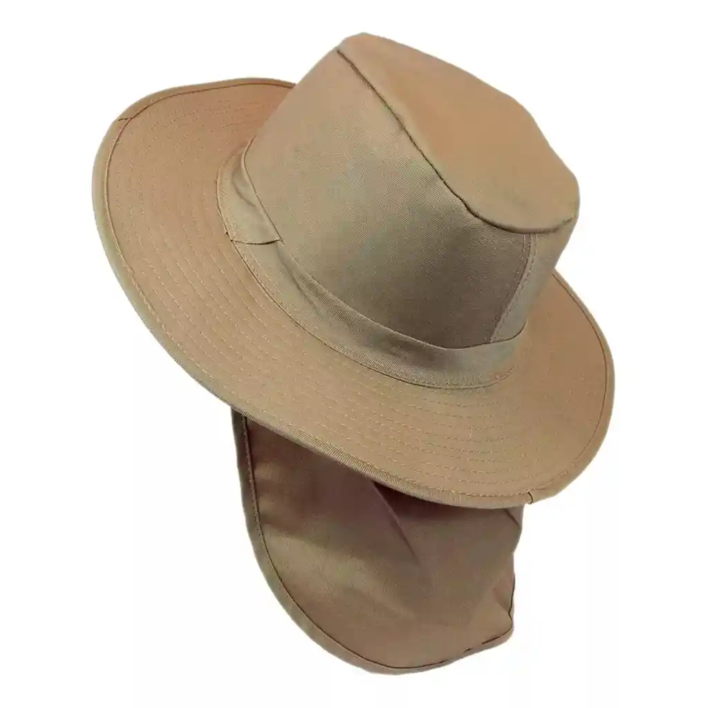 Sombrero Pesquero Safari Capa Protección Cuello Playa Sol Beige