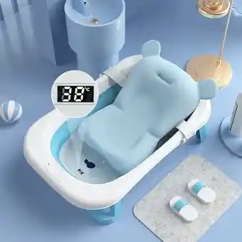 Bañera Tina Plegable Para Bebé Con Termometro Cojín Malla Gris