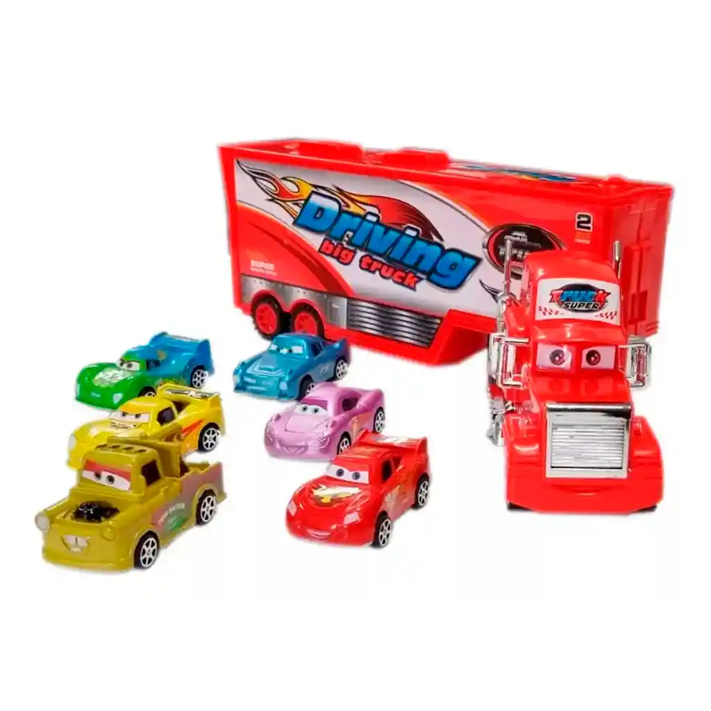 Cars Rayo Mcqueen Mula Camion Mack Grande + 6 Carros Impulso