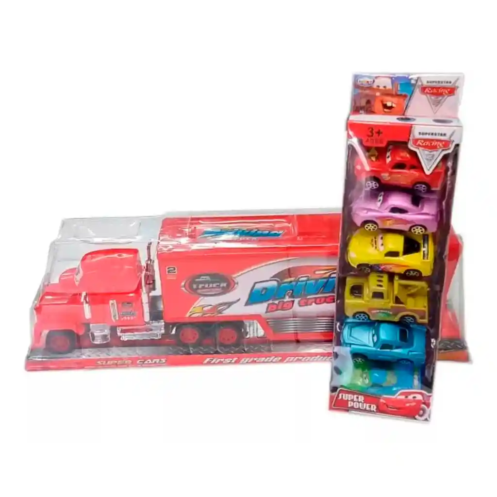 Cars Rayo Mcqueen Mula Camion Mack Grande + 6 Carros Impulso