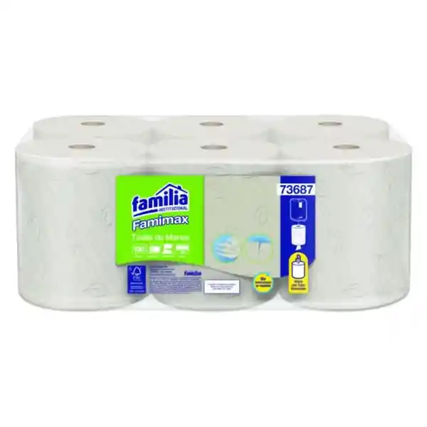 Toalla Precortada Famimax Natural 6 Rollos 100 M C/u (73689)