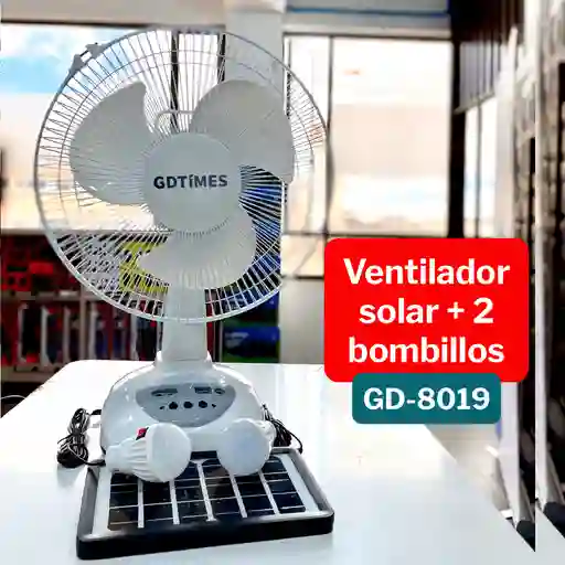 Ventilador Recargable Panel Solar Dos Bombillos Gd-8019