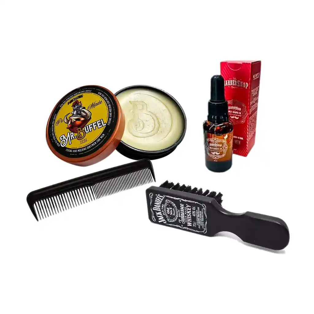 Kit X4 Cera Mr Buffel 3oz + Aceite + Peinilla + Cepillo Barba - Matte 3oz