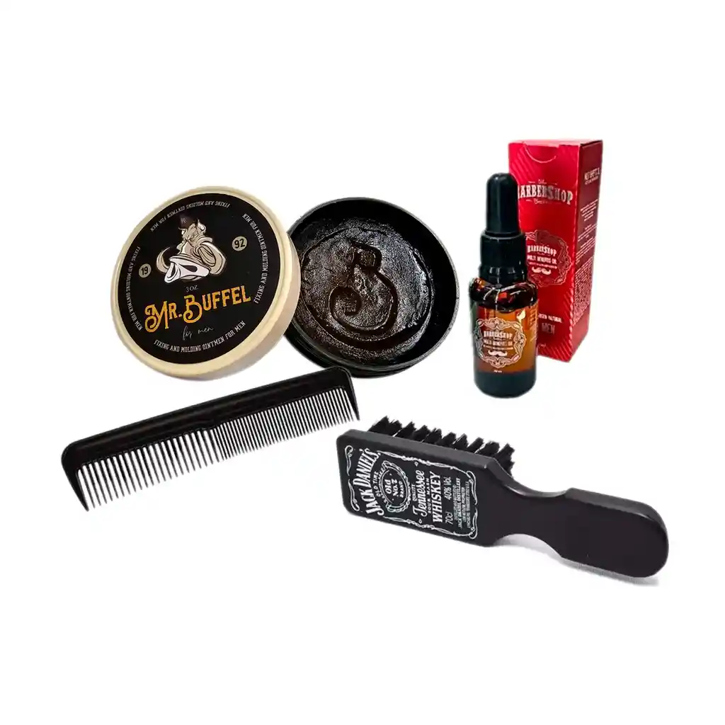 Kit X4 Cera Mr Buffel 3oz + Aceite + Peinilla + Cepillo Barba - Tradicional 3oz