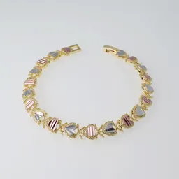 Pulsera Corazones Con Relieve Tono Tres Oros