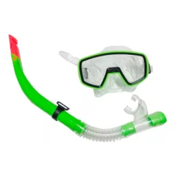 Set Careta Y Snorkel Swimmer Buceo Silicona Doble Válvula Verde