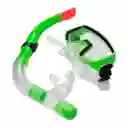 Set Careta Y Snorkel Swimmer Buceo Silicona Doble Válvula Verde