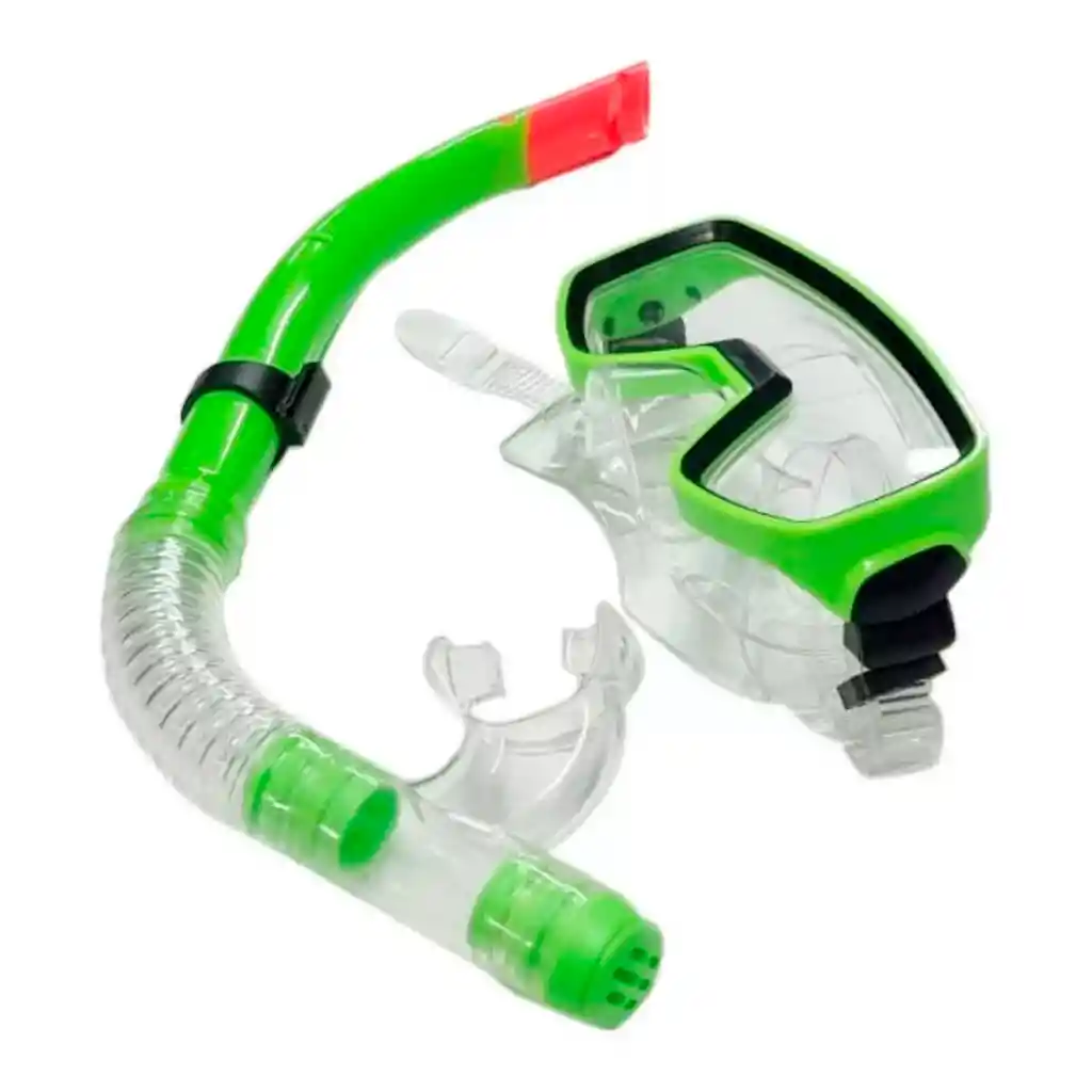 Set Careta Y Snorkel Swimmer Buceo Silicona Doble Válvula Verde