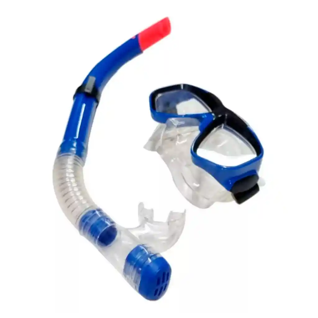 Set Careta Y Snorkel Swimmer Buceo Silicona Doble Válvula Azul