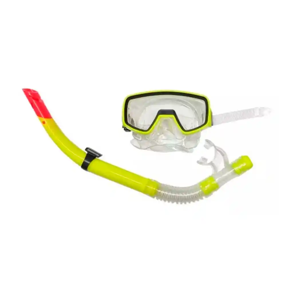 Set Careta Y Snorkel Swimmer Buceo Silicona Doble Válvula Amarillo