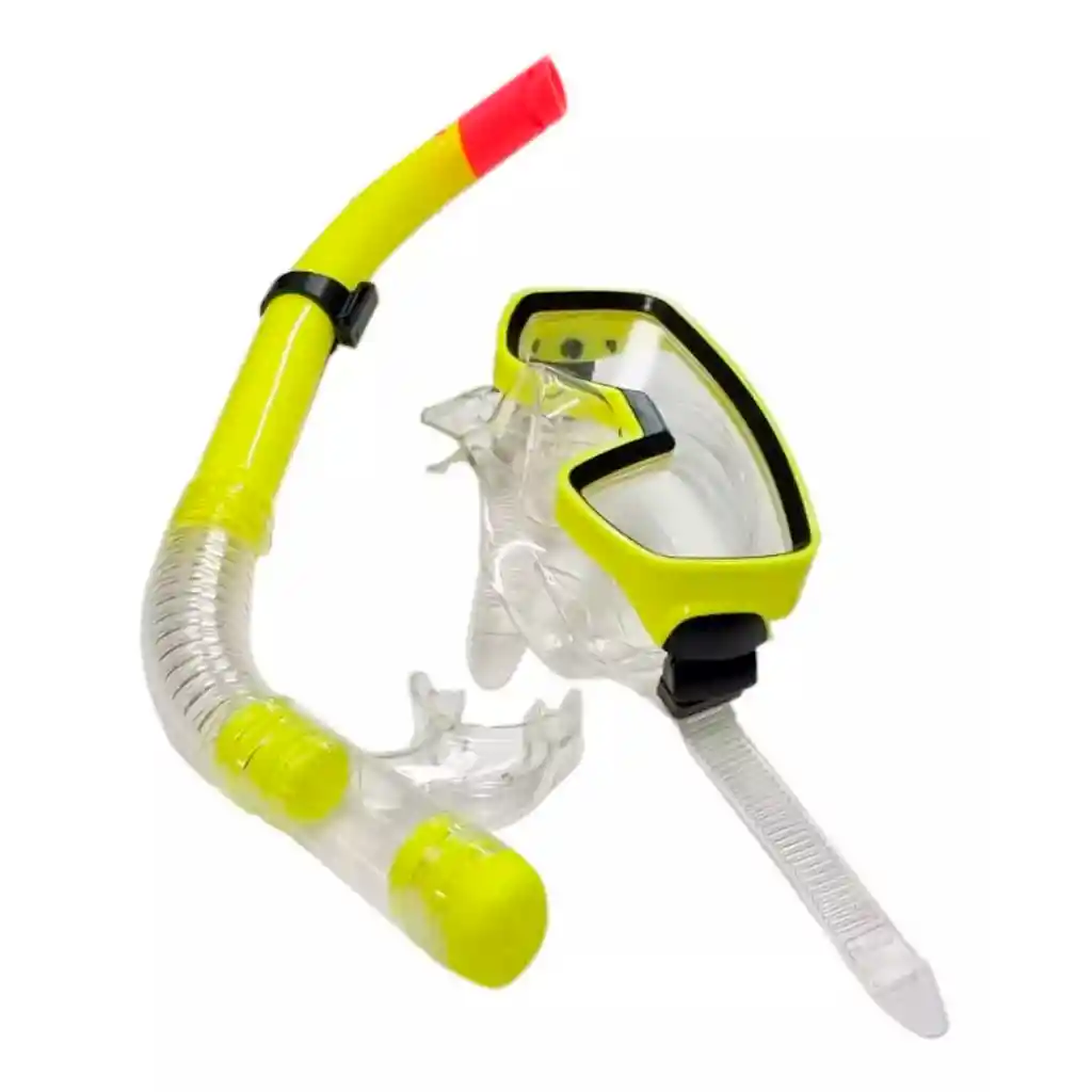 Set Careta Y Snorkel Swimmer Buceo Silicona Doble Válvula Amarillo