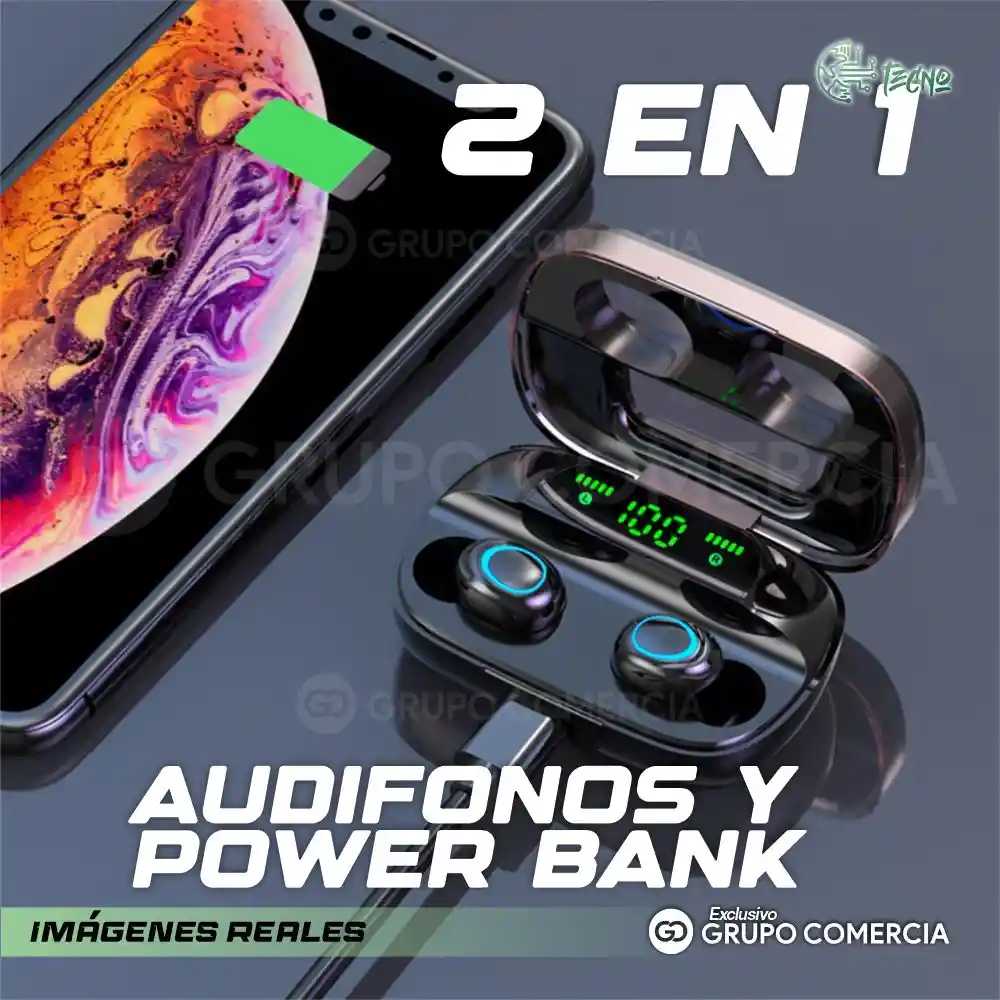 Audifonos Bluetooth Con Estuche Power Bank Sonido Hd 5.2
