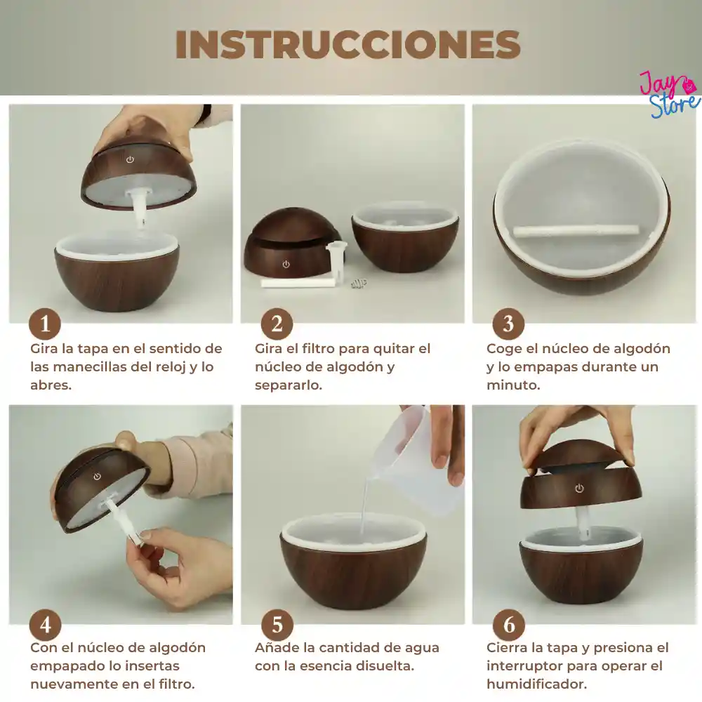 Humidificador Led Difusor Aromas Usb 7 Colores Oficina Hogar