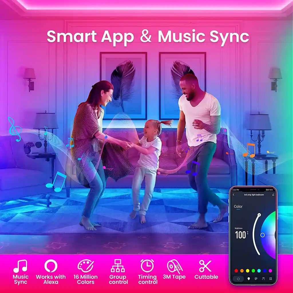 Cinta De Luz Led Tira Luz 5mts Wifi Inteligente, Bluetooth, Alexa, Google Home