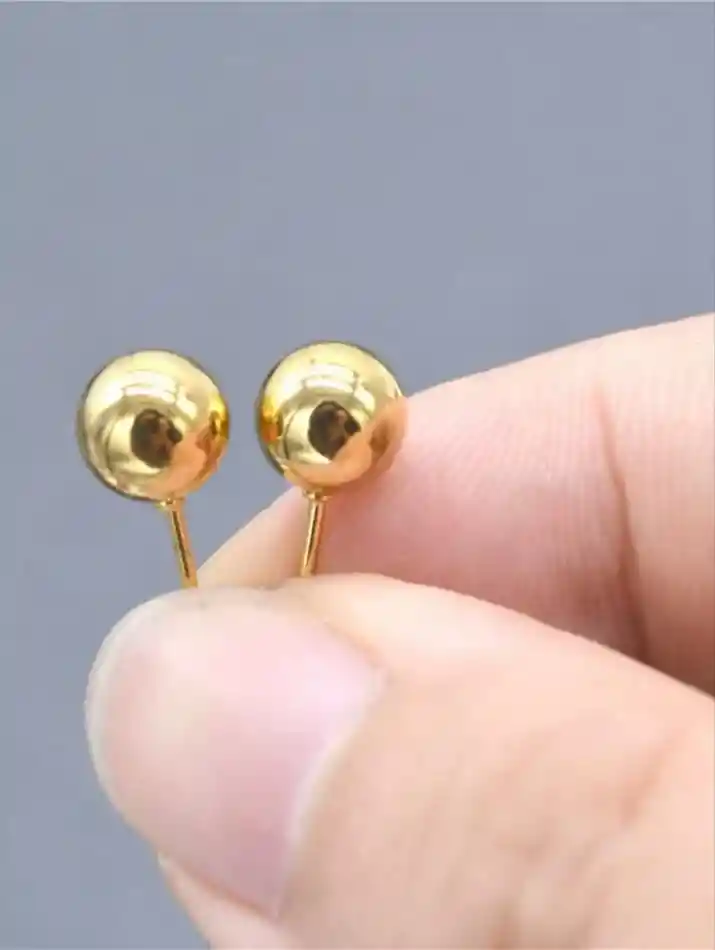 Aretes En Acero Diseño Balin Dorado 4 Mm