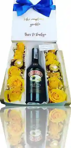 Caja Rosas Amarllas O Naranjadas Y Baileys Mensaje Unicamente Al Chat De La Tienda