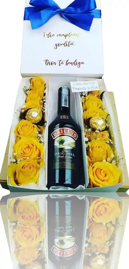 Caja Rosas Amarllas O Naranjadas Y Baileys Mensaje Unicamente Al Chat De La Tienda