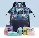 Pañalera Multifuncional Morral Bolso Bebe Mochila Niño Niña Azul Oscuro Flores