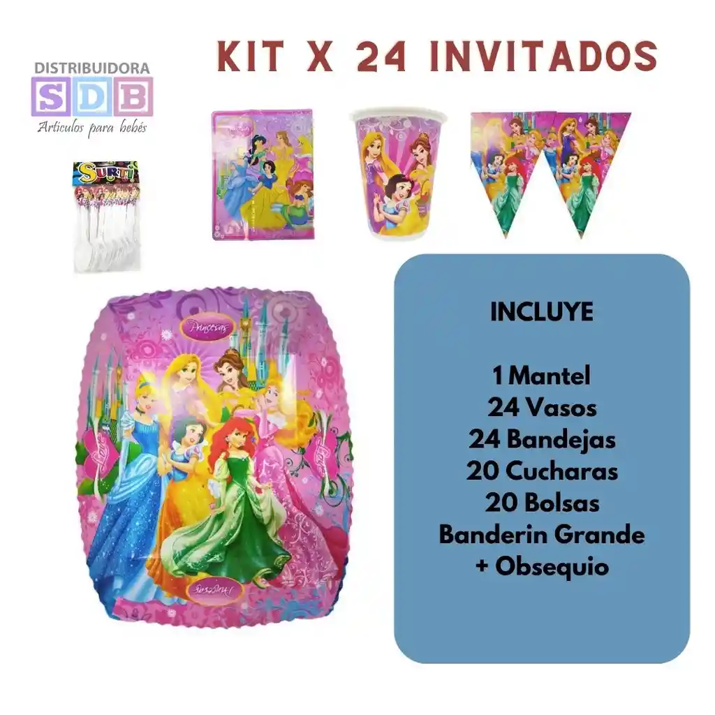 Kit Para Decoracion Fiesta De Cumpleaños Princesas X24 Invitados