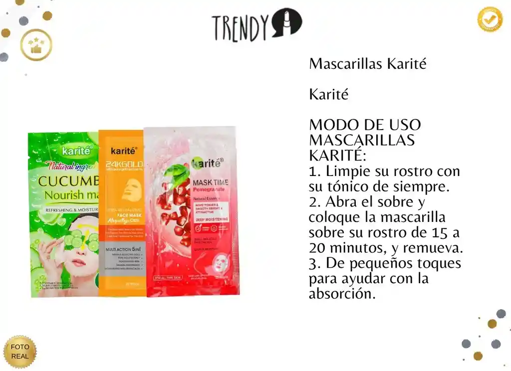  Set Mascarillas Karite X 8  TRENDY  Colageno Pepino Labios Hidratante 