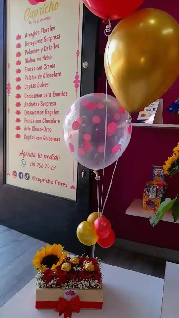 Caja De Rosas, Girasol Y Ferrero Rocher