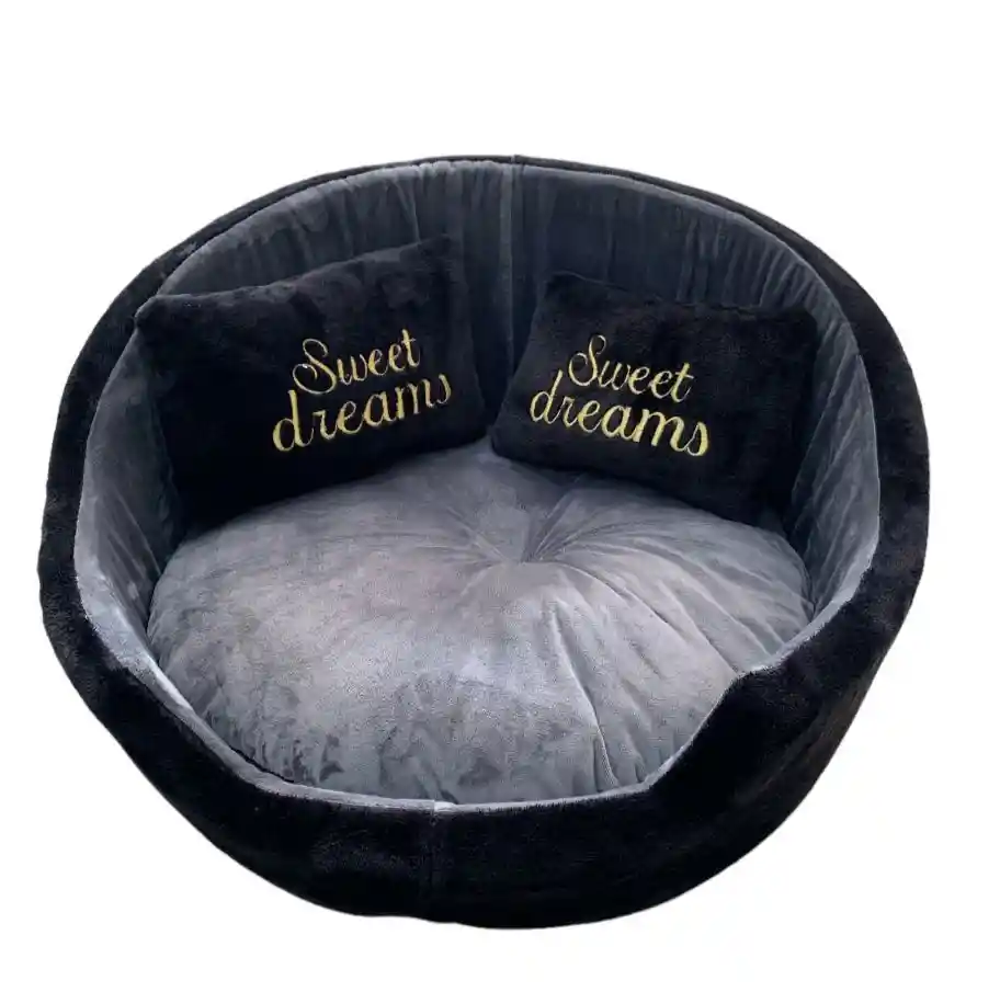 Cama Redonda Gris Con Negro